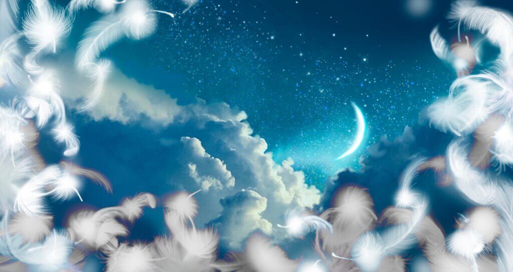 Do you trust your intuition blog image of dreamy clouds and sky and white feathers